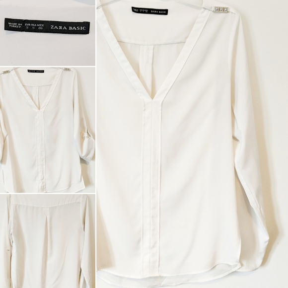 ZARA BASIC V-Neck Long Sleeve Blouse - Picture 1 of 8